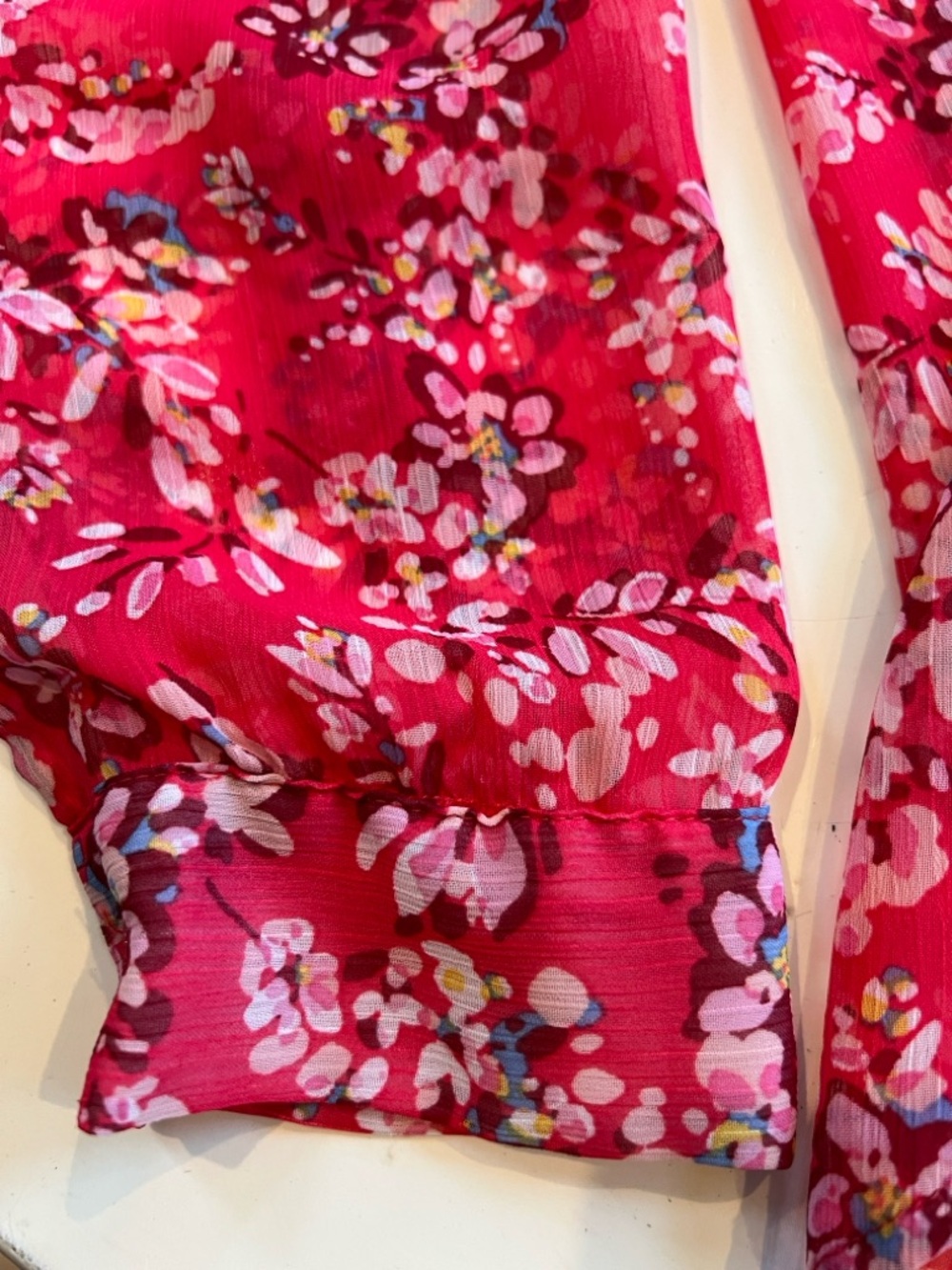 KUT from the Kloth Sheer Floral Button Down Adjustable Sleeves Blouse Size XL - Picture 9 of 11